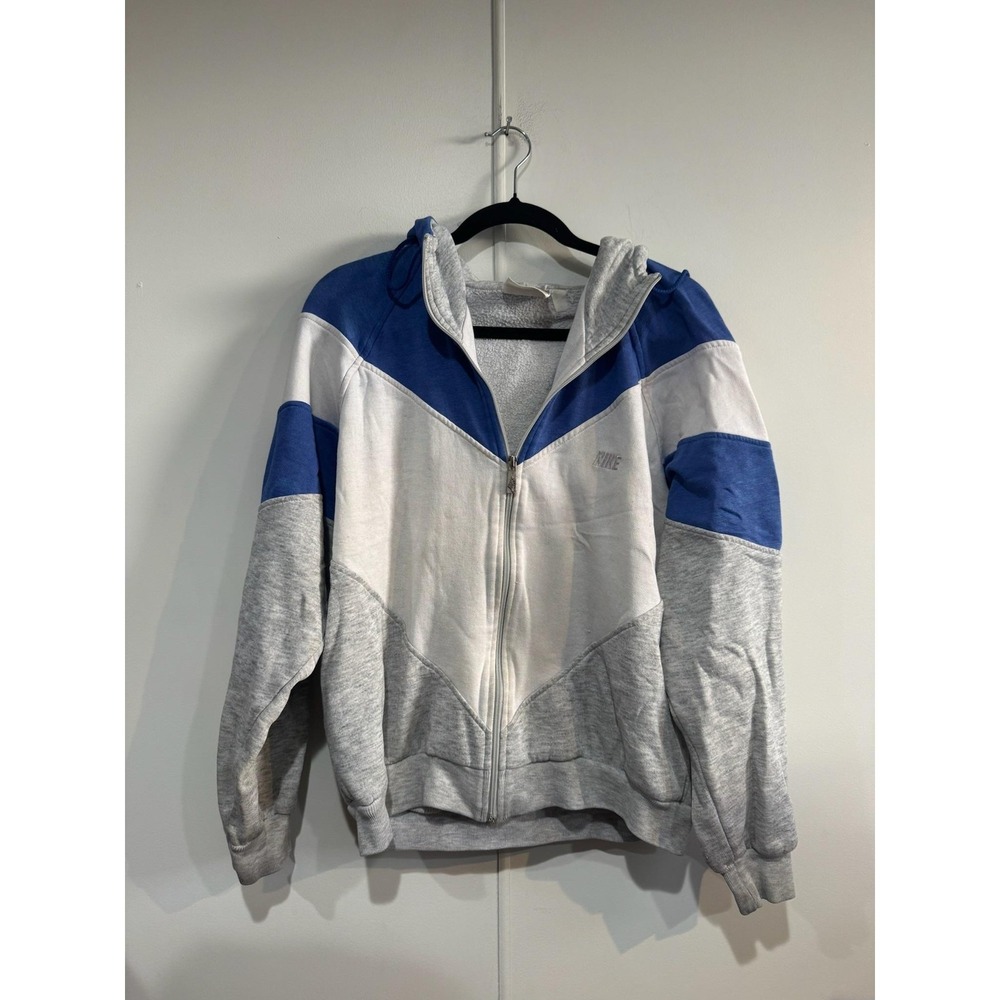 Vintage Nike Hoodie Mens Medium Blue Gray Full Zip Fleece Sweatshirt Colorblock